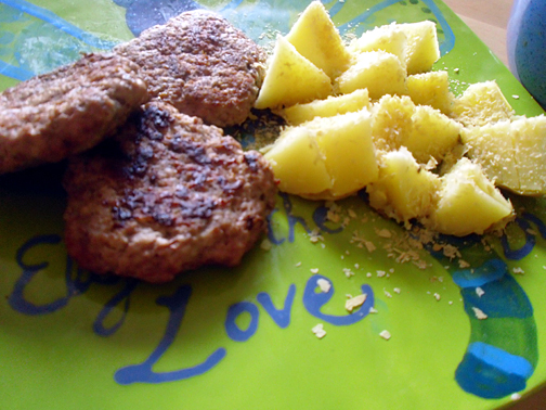 Turkey Sausage Patties and Baked Potatoes